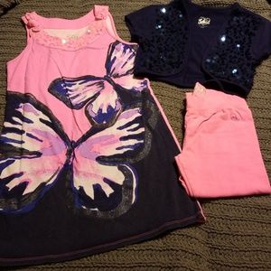 Girls Justice dress, leggings and cover.